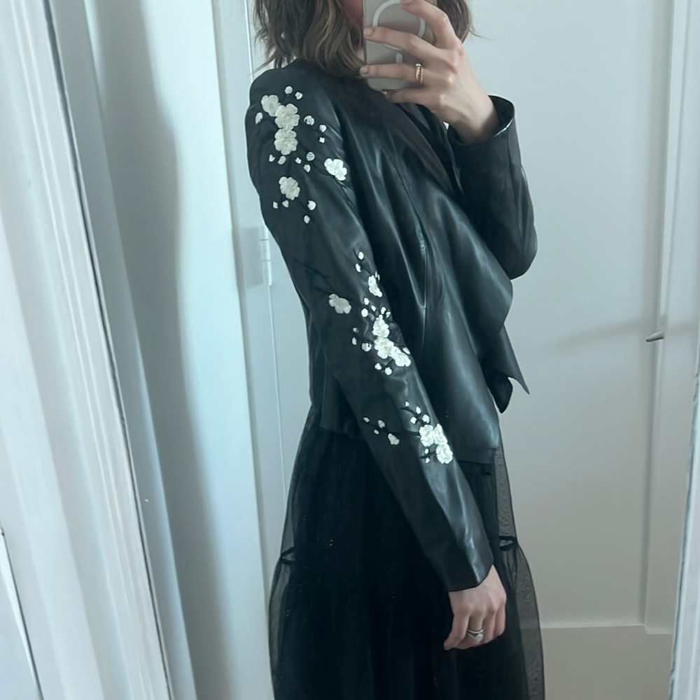 NWT Lamarque floral embroidered Zura Cascade vegan leather jacket - Picture 2 of 15